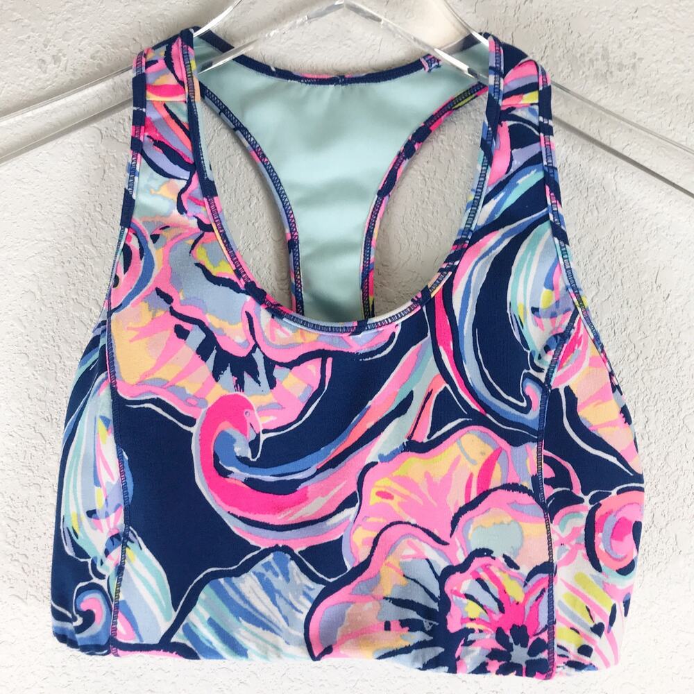 Lilly Pulitzer Luxletic Teegan Sports Bra Racerback Tropical Flamingo Size XS